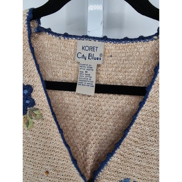 City Blues by Koret Tan Ramie Blend Floral Embroidered Button-Up Vest Size M - Picture 4 of 4